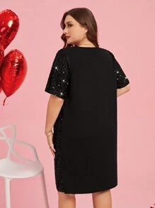 SHEIN Clasi Women's Plus Size Patchwork Sparkly Dress - Black - View 2