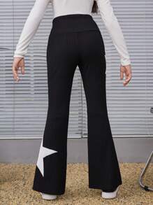 SHEIN 女童運動型針織高彈喇叭褲,適合街頭服飾 - 黑色 - 查看 2