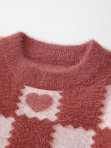 SHEIN 幼兒女童拉鍊領貂絨羊絨衫 - 紅色 - 查看 3