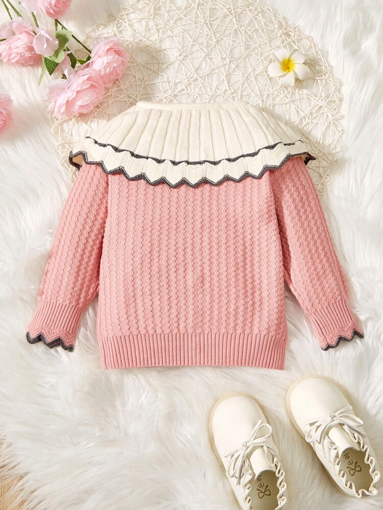 Infant Girls' Contrast Color Turn-down Collar Cardigan