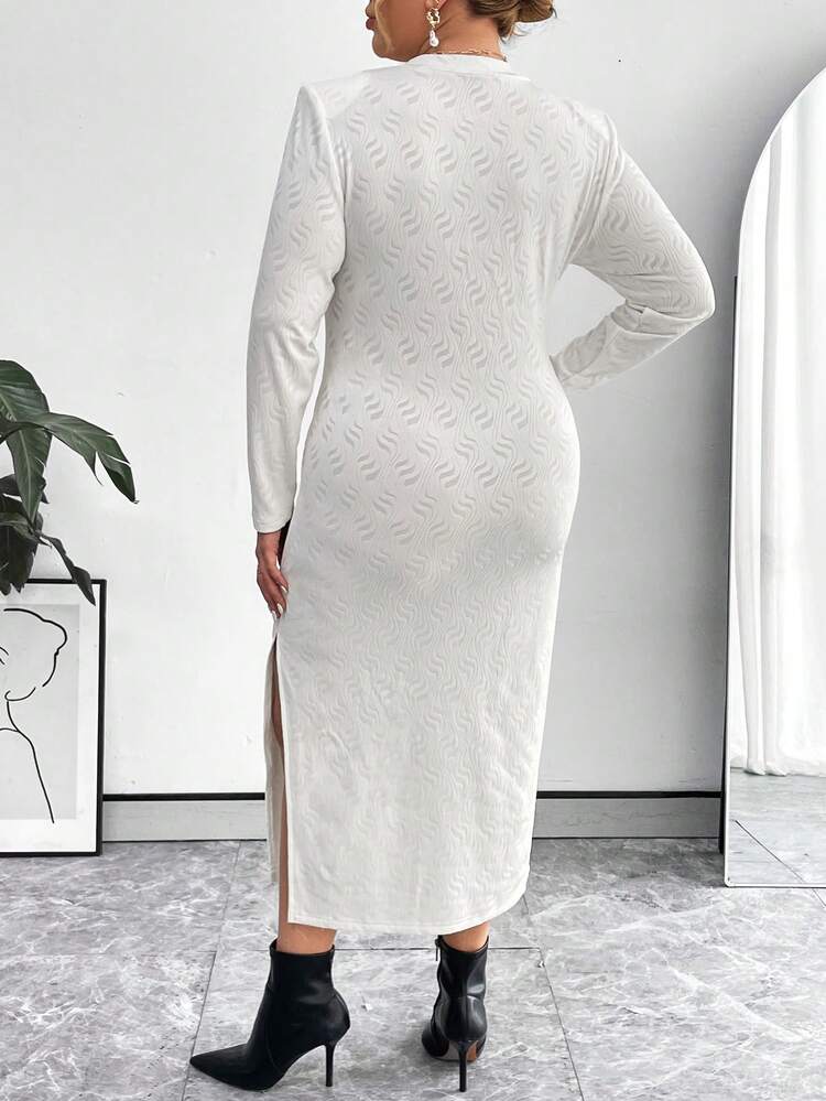 Plus Size Solid Color High Slit Dress Without Belt