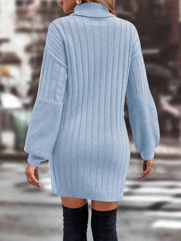Solid-Colored High Neck Dropped Shoulder Sweater Dress (Belt Not Included) Fall Winter Cloth For Women