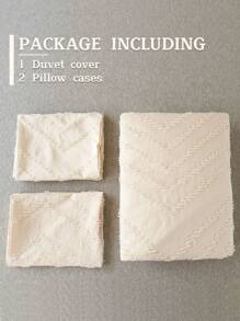 Juego de edredón de 3 piezas con estampado a rayas beige, textura acolchada, de poliéster, estilo bohemio shabby chic, para uso en todas las estaciones, suave y transpirable (1 edredón + 2 fundas de almohada, sin relleno)