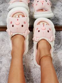 女士休闲卡通亚麻拖鞋，时尚灵感，防滑，吸湿排汗，可爱，2025 年夏季 - 淺粉色 - 查看 3