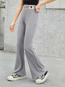 SHEIN Tween Girls Casual Flared Pants With Heart Patch - Multicolor - View 5