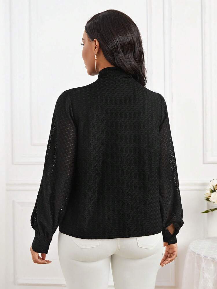 Women's Solid Color Tie Neck Blouse