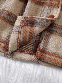 SHEIN 幼兒女童方塊格呢毛呢外套,蝴蝶結和荷葉邊裝飾 - 卡其色 - 查看 5