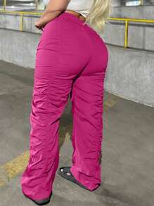 SHEIN SXY 大尺碼百褶高腰褲子 - 玫紅色 - 查看 2