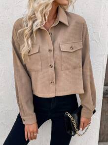 Chiquease Women's Drop Shoulder Waffle Grid Jacket - Khaki - View 1