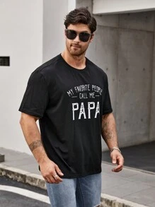 Manfinity Homme Men's Plus Size Text Pattern Short Sleeve T-shirt - Black - View 4