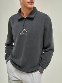 In My Nature Men's Text Pattern Zipper Half-front Outdoor Sweatshirt - Grey - View 5