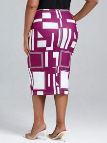 SHEIN Clasi Women'S Plus Size Geometric Pattern Skirt - Red Violet - View 2