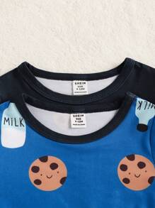 SHEIN Playful Pals 嬰兒男童2套餅乾字母條紋印花短袖t卹和長褲 - 彩色 - 查看 6