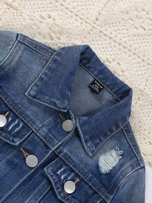 Chaqueta vaquera distressed y elegante con agujeros para bebé niña para exteriores - Azul lavado oscuro - Ver 4