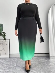 SHEIN Privé 大尺碼女士漸層色長裙 - 彩色 - 查看 3