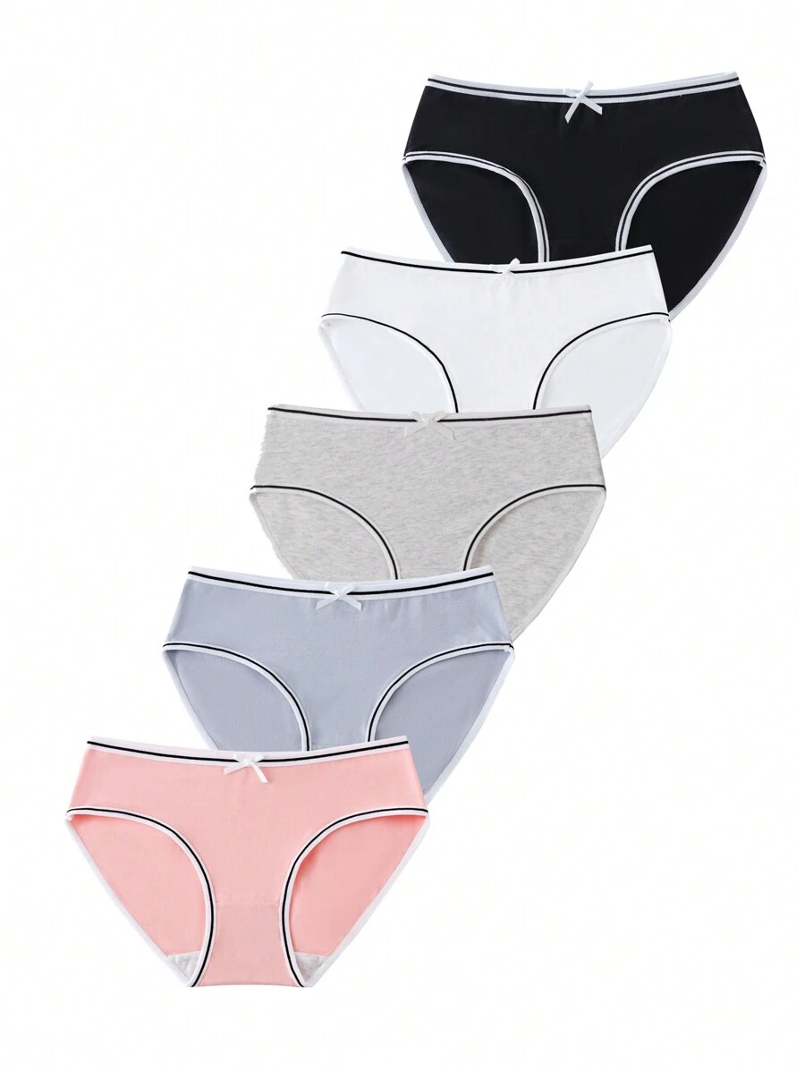 Tween Girl Contrast Trim Bow Decor Hipster Triangle Panty