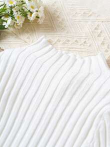 SHEIN Nhỏ bé Cô gái Cạnh rau diếp Áo len Với - trắng - Xem 4