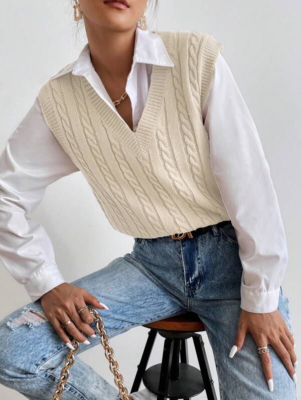 EMERY ROSE Damskie Dzianina kablowa Kamizelka swetrowa