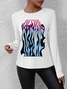 SHEIN Unity 女性字母印花長袖t恤