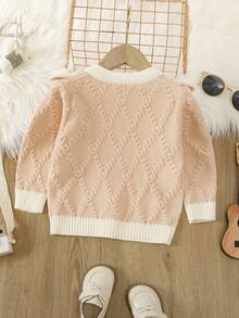 Baby Girls' Colorblock Long Sleeve Knitted Cardigan - Dusty Pink - View 2