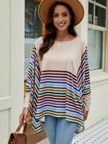 EMERY ROSE Camel Striped Cape Sleeve Top T-shirt - Camel - View 5