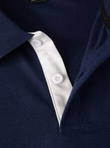 Manfinity CasualCool Camisa Polo De Bloque De Color Azul Marino Para Hombres Con Ribete De Contraste - azul real - Ver 6