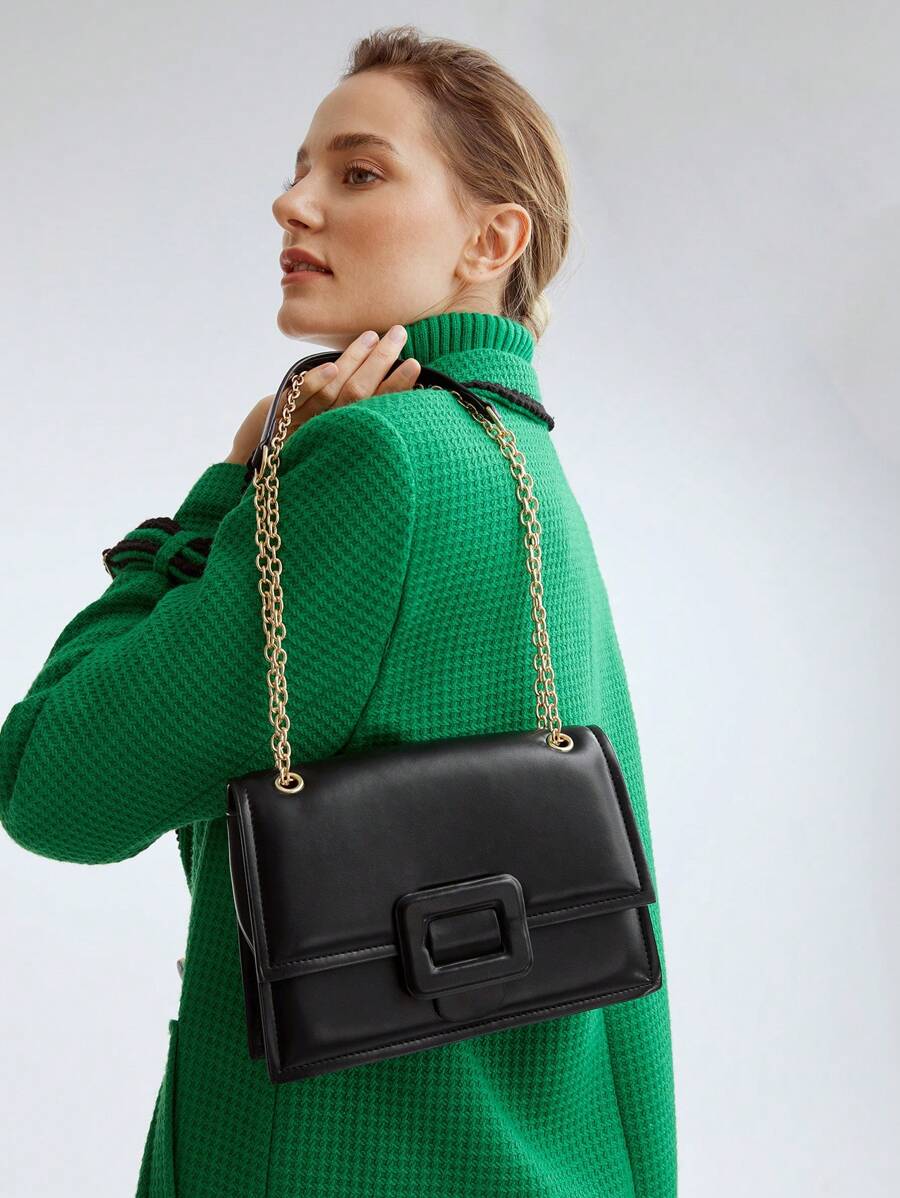 MOTF PREMIUM SQUARE BUCKLE CHAIN BAG - Black - View 1