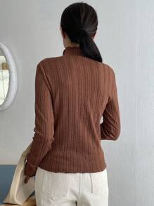 FRIFUL Của phụ nữ Thêu hoa Đứng cổ áo Áo thun - màu nâu - Xem 2
