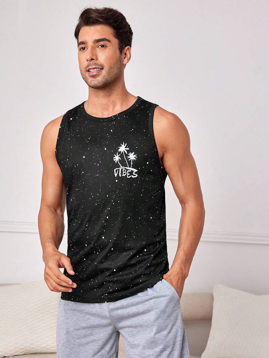 Nam Lá thư In Trang phục mặc nhà Áo - màu đen - Xem 1