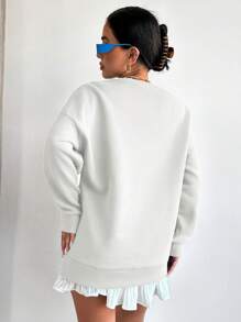 EURMUSE 女士字母印花保暖毛絨衫 - 白色 - 查看 2