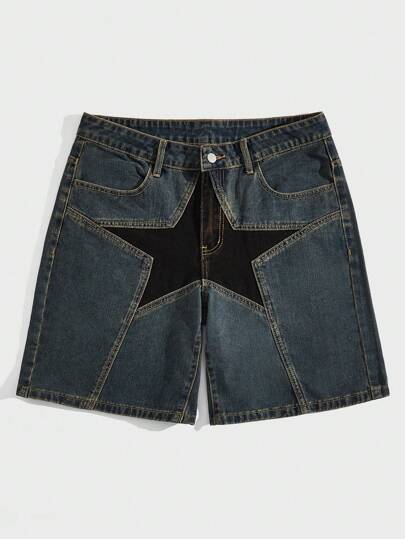 Academia Men Denim Shorts Star Pattern Jorts