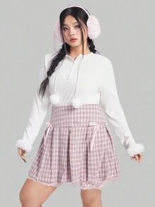 ROMWE Kawaii Plus Size Damen-t-shirt Mit Pelzigen Ärmeln