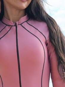 Swim Shayni 夏季海滩女式长袖连体泳衣搭配同款裙式罩衫阿拉伯服装 - 粉色 - 查看 3