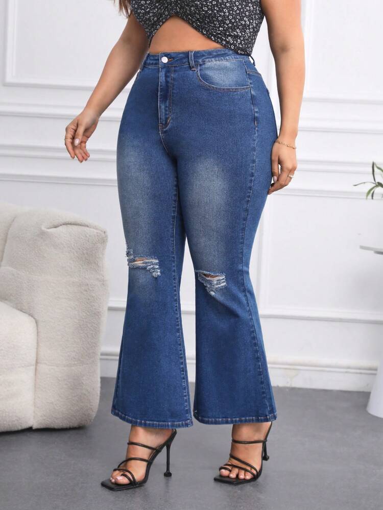 Plus Size Distressed Flared Jeans