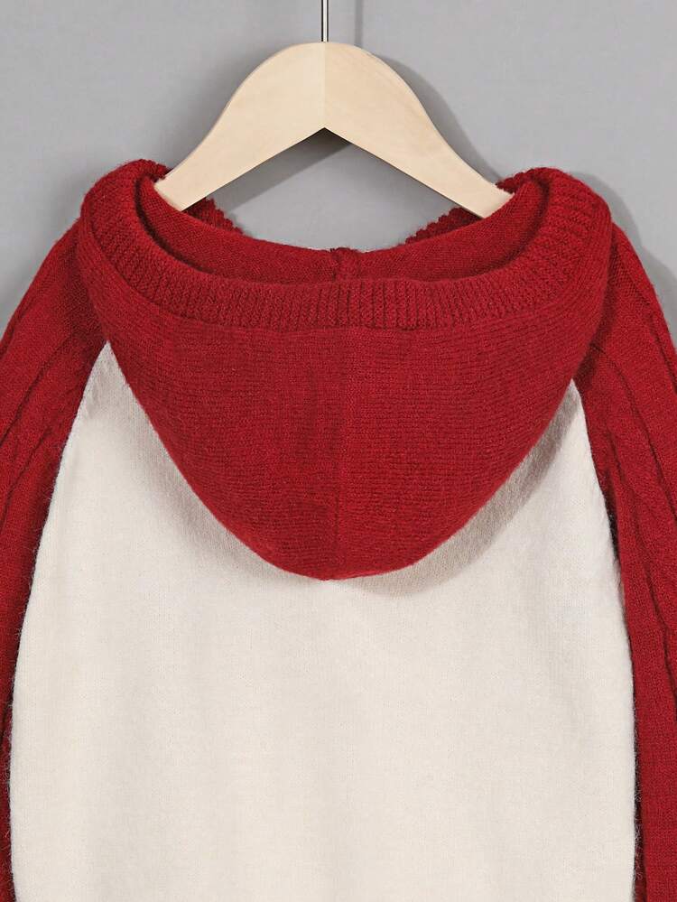 Shoulder-connected Hooded Knitted Pullover With Letter Pattern