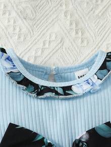 嬰兒女童粉藍色花卉印花泡泡袖短袖洋裝 - 紫羅蘭色 - 查看 5