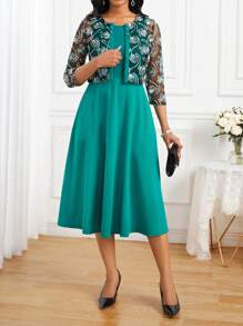 SHEIN Lady 女士纯色连衣裙和透明夹克两件套