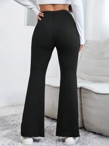 SHEIN PETITE Của phụ nữ Vi mô Pháo sáng Quần jean Với Rau diếp Hem - màu đen - Xem 2
