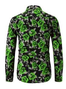 NITAGUT Men's Long Sleeve Shirt With Floral Pattern - Multicolor - View 2