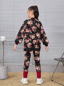 Cô gái Đúng mốt Người yêu Dệt kim Hoa In Vòng cổ Tay áo dài Áo nỉ Và Xà cạp Bộ - Nhiều màu - Xem 2