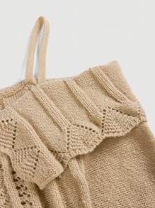 SHEIN MOD Women's Solid Color Open Shoulder Sweater With Scallop Trim Flare Sleeves - Khaki - View 3