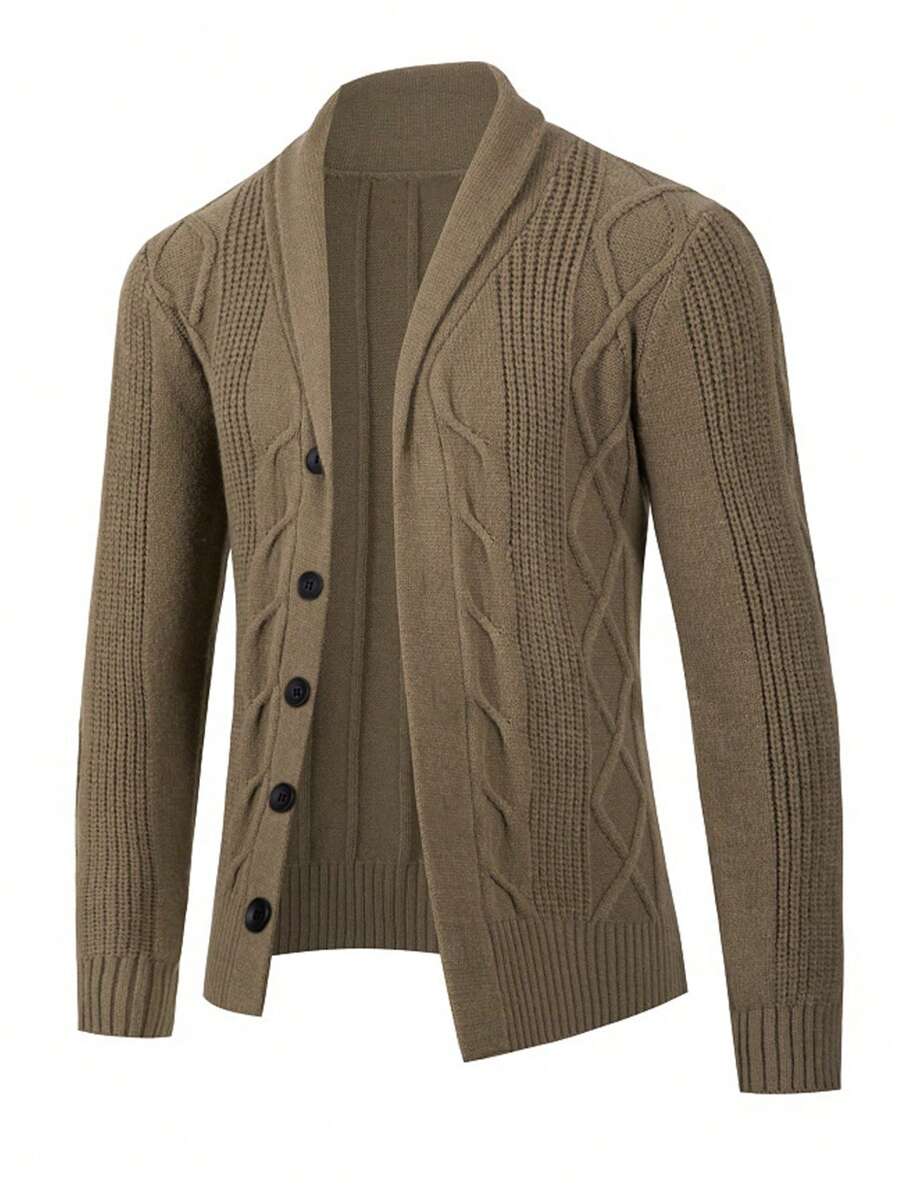 shawl collar button front cardigan sweater for men