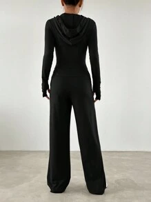 SHEIN EZwear طقم قميص وسروال بغطاء للرأس برباط وسحاب للسيدات