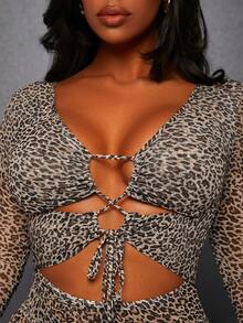 Slaydiva Đầm ôm sát cổ chữ V sâu họa tiết da báo dành cho nữ - Nhiều màu - Xem 6