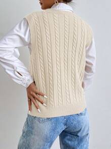 EMERY ROSE Ladies' Cable Knit Sweater Vest - Apricot - View 2