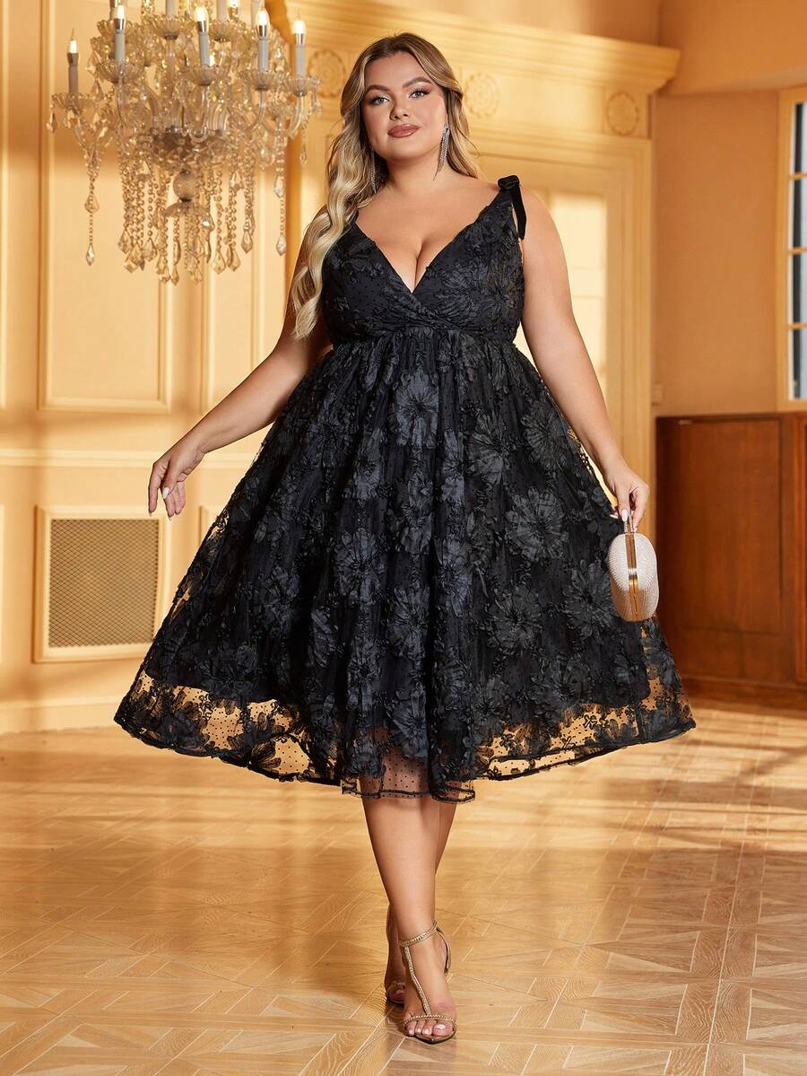 Double Crazy 女士錦織結肩晚宴連身裙 - 黑色 - 查看 1