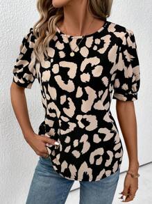 SHEIN LUNE Camisa De Mujer Con Estampado De Leopardo Y Encaje En La Espalda