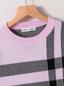 SHEIN 可愛少女穿的格子圖案毛衣,適用於秋冬季節 - 粉色 - 查看 5