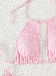 SHEIN Swim Women's Jacquard Halter Neck Bikini Set With Separated Bottom Valentine Summer