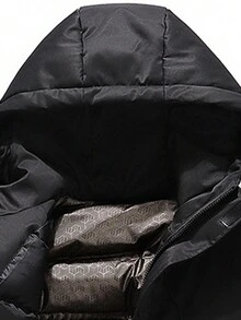 Men's Thickened Warm Padded Coat With Hood, Winter Fashionable All-Match Coat - Black - View 5